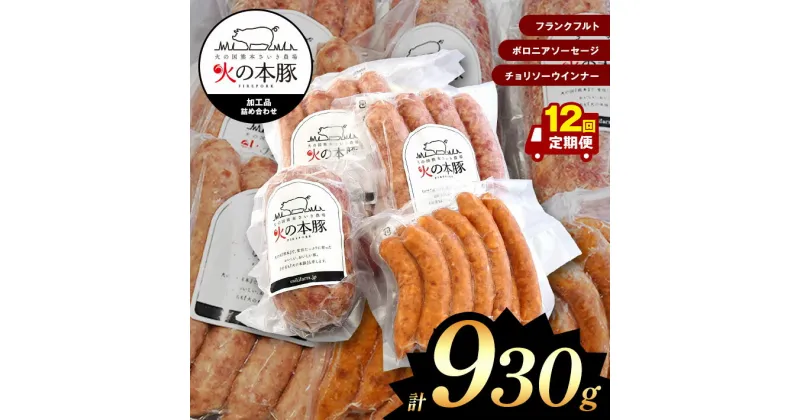 【ふるさと納税】「火の本豚」 加工品詰め合わせ[フランクフルト60g×4本入り×2パック ボロニアソーセージ250g チョリソーウインナー20g×10本](定期便12回) 火の本豚 ソーセージ 肉 豚肉 加工品 加工肉 ウインナー 国産 熊本県 和水町