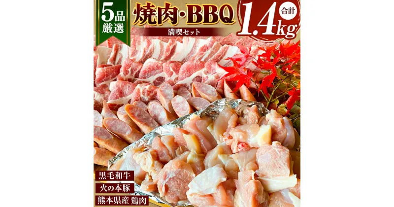 【ふるさと納税】焼肉・BBQセット A4/A5 カルビ 300g 豚バラ 300g 鶏モモ 300g 粗びきウインナー 200g(20g×10本) 豚肩ロース 300g 計1400g 国産 熊本県 和水町