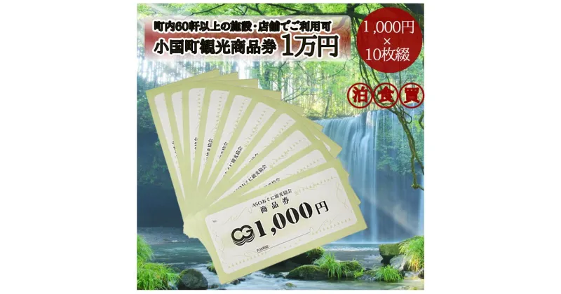 【ふるさと納税】熊本 阿蘇 小国町 杖立温泉 わいた温泉郷 湯けむり 蒸し湯 あか牛 馬刺し ジャージー牛乳 旅行 観光 宿泊 飲食 お買い物 お土産 商品券 宿泊券 1000円×10枚 1万円 10000円 現地払い利用可 地域振興 旅行支援 送料無料【地場産品基準：類型7】