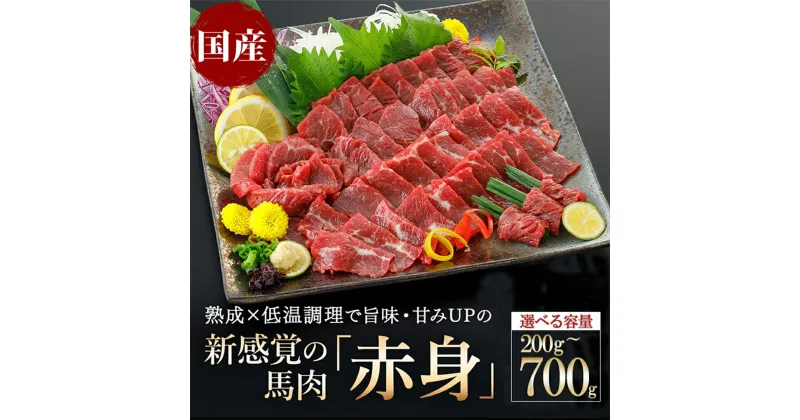 【ふるさと納税】＜出荷月指定あり＞選べる容量 馬肉 国産 日本 赤身 200g～700g 特許製法 氷温熟成 低温調理 加熱済 赤身肉 レア 焼いたらもっと美味しい 小分け 専用醤油 タレ付 真空パック 熊本 名物 阿蘇小国町 地元加工 送料無料 【地場産品基準：類型3】