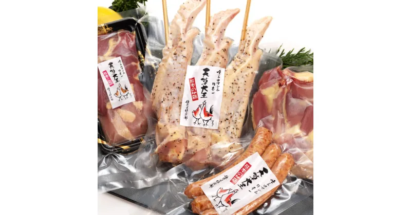 【ふるさと納税】天草大王 アウトドアセット 4種 合計約1.1kg 幻の鶏 キャンプ BBQ 骨付きもも肉500g 大手羽先 ソーセージ ブツ切りミックス 鶏肉 モモ肉 胸肉 ウィンナー バーベキュー キャンプ 惣菜 おつまみ 真空パック 国産 九州産 熊本県産 冷凍 送料無料