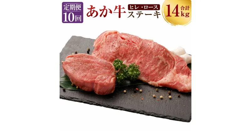 【ふるさと納税】定期便10ヶ月 熊本産 ステーキ用 あか牛 ヒレ肉 600g×10回 ロース肉 800g×10回 合計14kg 10回お届け 2種類 牛肉 和牛 ステーキ 牛 肉 お肉 赤牛 冷凍 セット 詰め合わせ 熊本県産 九州産 国産 送料無料