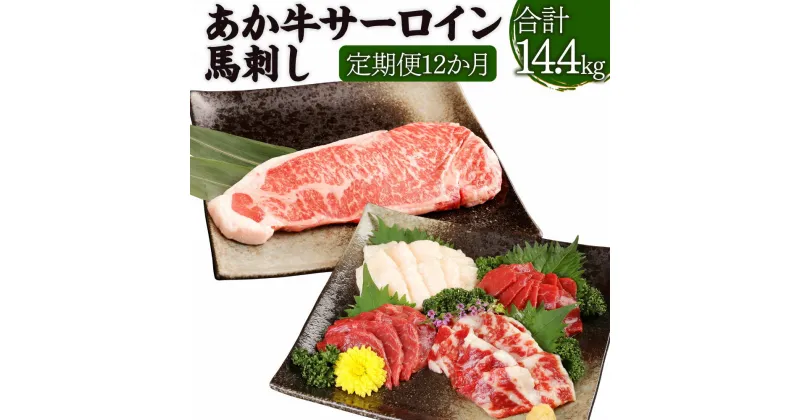 【ふるさと納税】【定期便12か月】あか牛サーロイン肉 1kg (5枚~6枚 ) 馬刺し 200g 1.2kg×12回 合計14.4kg 食べ比べ セット (赤身 100g/霜降り 50g/たてがみ 50g) あか牛 和牛 牛 サーロイン 牛肉 肉 ステーキ用 馬刺 馬 刺し身 国産 九州産 熊本県産 冷凍 送料無料