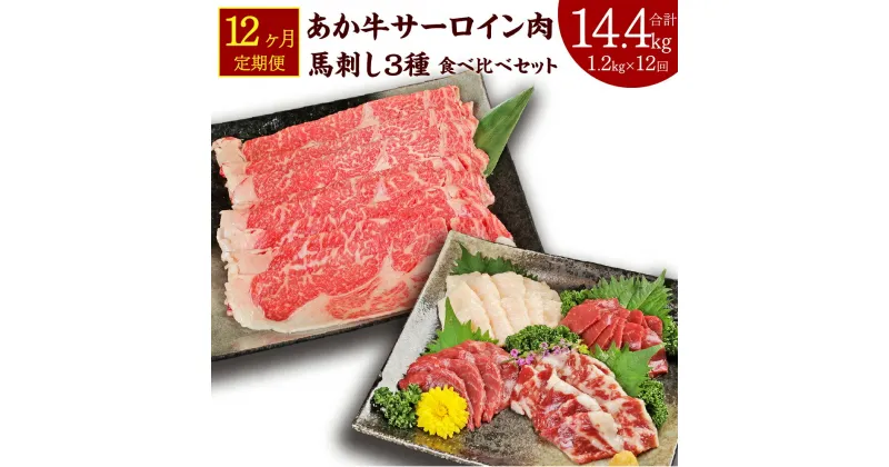 【ふるさと納税】【定期便12か月】あか牛 すきやき・しゃぶしゃぶ用 サーロイン肉 馬刺し 食べ比べセット 合計14.4kg 1.2kg×12回 サーロイン肉 牛肉 赤牛 鍋 馬肉 刺し身 赤身 たてがみ 熊本県産 九州産 国産 冷凍 送料無料