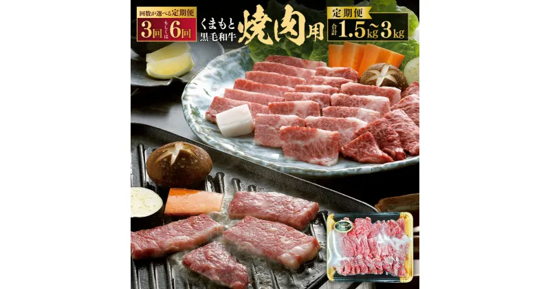 【ふるさと納税】＜選べる 3・6回定期便＞くまもと黒毛和牛 焼肉用 1回約500g 計1.5kg 計3kg 黒毛和牛 和牛 牛肉 肉 お肉 国産牛 国産牛肉 焼肉 やきにく 焼き肉 BBQ バーベキュー お取り寄せグルメ 冷凍 国産 九州 熊本県 西原村 送料無料