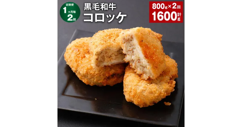 【ふるさと納税】【定期便】【1ヶ月毎2回】黒毛和牛コロッケ 100g×8個 計1.6kg（800g×2回） 牛肉 お肉 じゃがいも 玉ねぎ 揚げ物 簡単調理 洋食 料理 惣菜 冷凍 国産 熊本県 西原村 送料無料