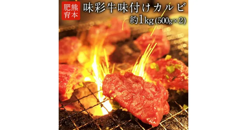 【ふるさと納税】熊本県産 味彩牛味付けカルビ 約1kg 約500g×2 カルビ 焼き肉 厳選 肉のみやべ 熊本県御船町《90日以内に出荷予定(土日祝除く)》