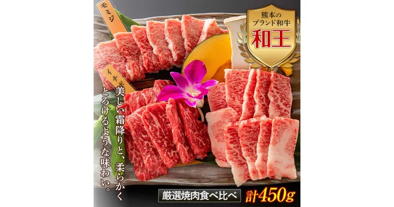 【ふるさと納税】熊本和王 厳選焼肉食べ比べセット 計450g(3種各150g) 黒毛和牛 和王 ブランド牛 焼き肉 焼肉 食べ比べ 牛肉 牛 バラ モモ ロース 肉 ご当地 グルメ バーベキュー BBQ FKK19-533