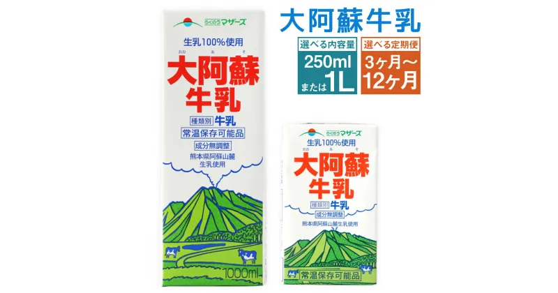 【ふるさと納税】【選べる定期便】大阿蘇牛乳 3ヶ月/6ヶ月/12ヶ月 250ml×24本/1L×6本 選べる内容量 定期便 牛乳 成分無調整牛乳 生乳100%使用 乳飲料 乳性飲料 らくのうマザーズ ドリンク 飲み物 飲料 セット 紙パック 常温保存可能 ロングライフ 送料無料