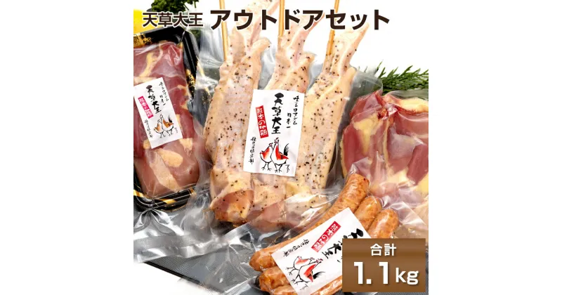 【ふるさと納税】天草大王 アウトドアセット 幻の鶏 キャンプ BBQ 骨付きもも肉500g 大手羽先 ソーセージ ブツ切りミックス 熊本県産 鶏肉 もも肉 骨付きもも肉 手羽先 ソーセージ 冷凍 パック 送料無料