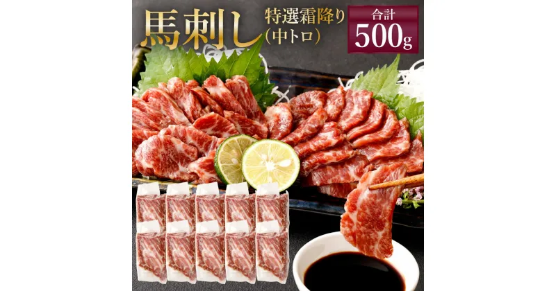 【ふるさと納税】熊本 馬刺し 特選霜降り(中トロ) 500g(50g×10個) タレ付き(10袋) 生姜付き(10袋) 馬刺 ばさし 馬肉 馬 特選霜降り 刺身 ブロック 冷凍 熊本県 送料無料