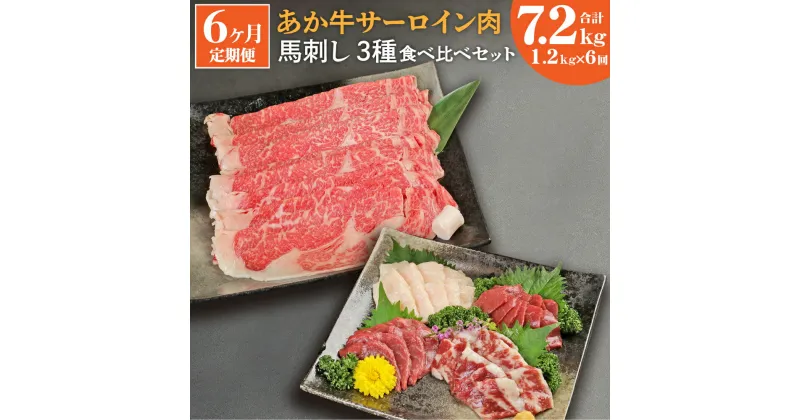 【ふるさと納税】【定期便6ヶ月】 あか牛 すきやき しゃぶしゃぶ用 サーロイン肉 馬刺し 食べ比べセット 総合計7.2kg サーロイン 合計6kg スライス 馬刺し 合計1.2kg 赤身600g 霜降り300g たてがみ300g 牛肉 あか牛 馬刺し 食べ比べ 熊本県産 九州産 国産 冷凍 送料無料