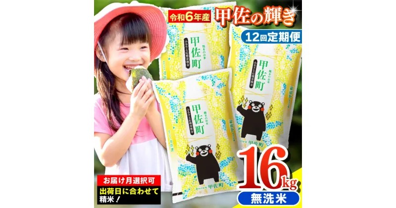 【ふるさと納税】令和6年産【定期便12ヶ月】『甲佐の輝き』無洗米16kg×12ヶ月（5kg×2袋、6kg×1袋）【配送月選択可！】／出荷日に合わせて精米【価格改定ZH】