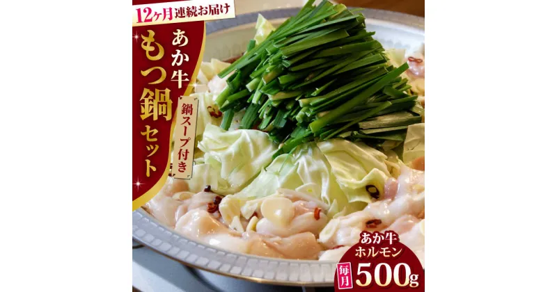 【ふるさと納税】【全12回定期便】熊本県産 あか牛 もつ鍋セット ( 冷凍 ホルモン 500g スープ付き 1kg ) 熊本和牛【有限会社 三協畜産】[YCG088]