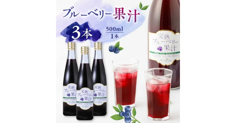 【ふるさと納税】ブルーベリー果汁 500ml 3本 ジュース 濃縮 【社会福祉法人 御陽会 サポートハウス 明星学園】[YBM012]