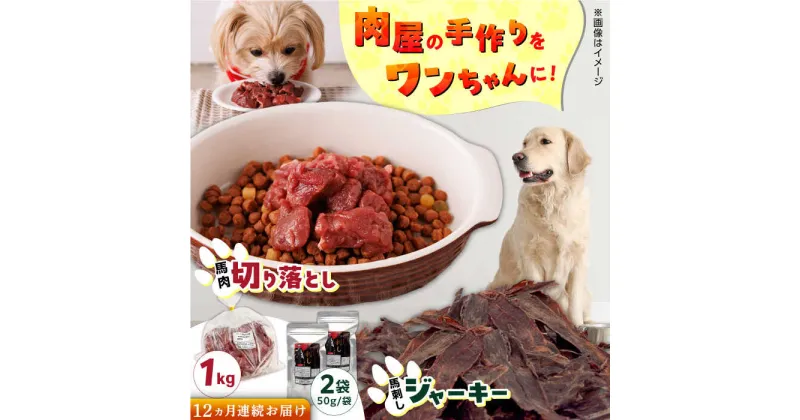 【ふるさと納税】【全12回定期便】詰め合わせ 国内加工 ペット用 馬肉 切り落とし 1kg ペット用 馬刺しジャーキー 100g(50g×2)【五右衛門フーズ】[YBZ070]