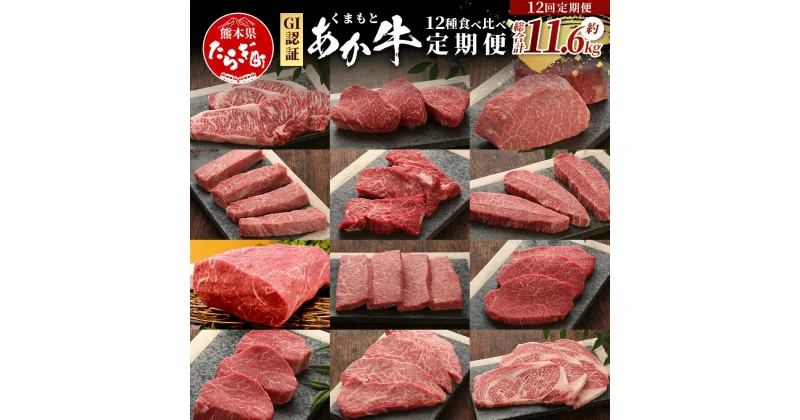 【ふるさと納税】至福の定期便 GI認証 くまもとあか牛 12種 食べ比べ【家族で ご褒美 定期便】ステーキ シャトーブリアン サーロイン ランプ ミスジ リブ ロース 12回配送 ステーキ 和牛 あか牛 牛肉 赤身 肉 和牛