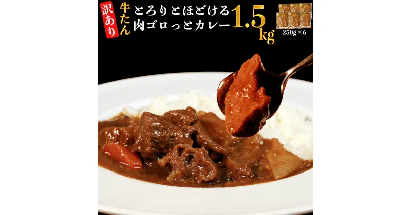 【ふるさと納税】【訳あり】具だくさん やわらか牛タンカレー 約250g×6パック 計約1.5kg 冷凍 湯煎 レンジ 惣菜 簡単 ランチ 熊本県 湯前町 送料無料