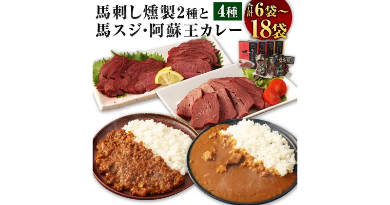 【ふるさと納税】ご当地グルメ！ 馬刺し燻製 2種 と 馬スジ・阿蘇王カレー 4種セット ＜選べるセット＞6袋 または 12袋 または 18袋 セット 馬刺し 燻製 ソフト パストラミ 馬スジカレー 阿蘇王カレー おつまみ 惣菜 お取り寄せ グルメ 冷蔵 送料無料