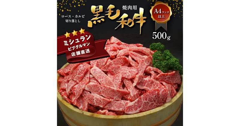 【ふるさと納税】 焼肉 BBQ 黒毛和牛 ロース カルビ 切り落とし 500g A4 ～ A5 ランク ミシュラン ビブグルマン 獲得店舗 ランプ ミスジ イチボ 特上 アウトドア キャンプ BBQ にく 肉 牛肉 黒牛 天草 苓北 熊本 産地直送 楽天ふるさと 高級肉 数量限定 0.5kg