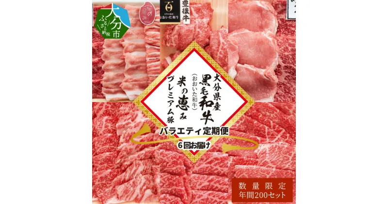 【ふるさと納税】【数量限定定期便】大分県産黒毛和牛（おおいた和牛）・米の恵みプレミアム豚 バラエティ定期便6回お届け 冷凍 セット 国産 ブランド牛 牛肉 豚肉 もも 豚ロース 豚バラ うす切り 切り落とし ステーキ 焼肉 しゃぶしゃぶ A01081