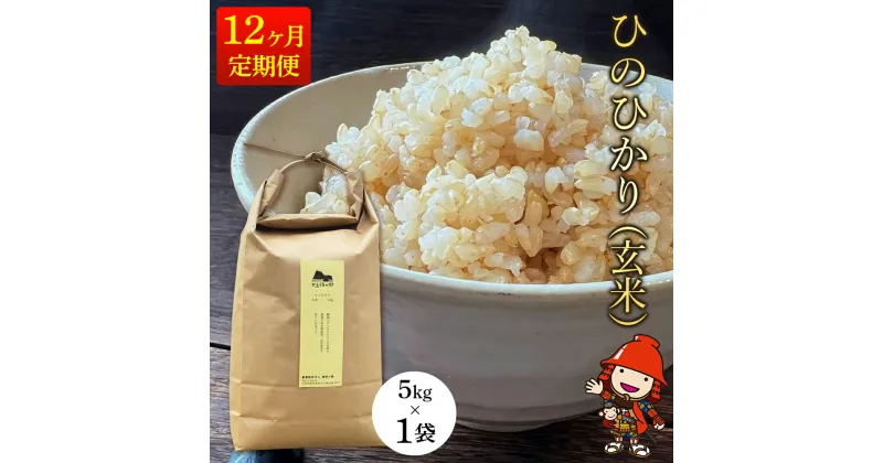 【ふるさと納税】【12ヶ月定期便】令和6年産 ひのひかり(玄米) 5kg×1袋 (毎月1回) 大分県中津市耶馬溪産 栽培期間中 農薬不使用 無施肥 自然栽培 ヒノヒカリ お米 米 ご飯 白米 農家直送 大分県産 九州産 中津市 国産 送料無料