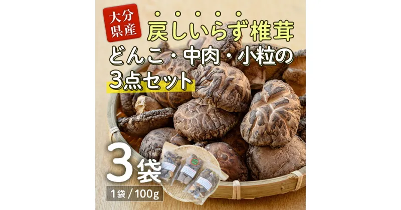 【ふるさと納税】戻しいらず椎茸どんこ・中肉・小粒の3点セット (合計300g・100g×3種) 原木栽培 干し椎茸 乾椎茸 しいたけ きのこ 出汁 大分県 佐伯市 【FR01】【かやの椎茸屋】