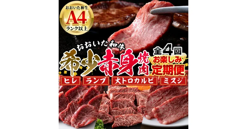 【ふるさと納税】＜定期便・全4回＞おおいた和牛 希少 赤身 焼肉 お楽しみ 定期便 (3ヶ月ごとにお届け) 国産 牛肉 肉 霜降り A4 ヒレ ランプ 大トロカルビ ミスジ 和牛 ブランド牛 冷凍 大分県 佐伯市【DH247】【(株)ネクサ】