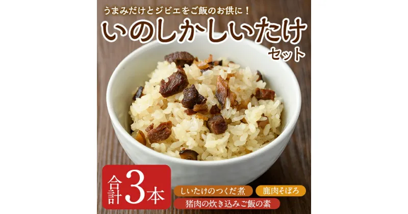 【ふるさと納税】「いのしかしいたけ」瓶詰めセット(合計3本) 椎茸 しいたけ 佃煮 つくだに 乾しいたけ おかず ごはんのおとも いのしし イノシシ 猪 鹿 肉 ジビエ そぼろ【HD201】【さいき本舗 城下堂】