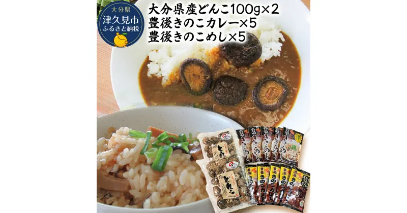 【ふるさと納税】大分県産どんこ椎茸100g×2・豊後きのこカレー×5・豊後きのこめし×5 詰合せ 干し椎茸 しいたけ 乾燥しいたけ 原木 レトルトカレー 混ぜご飯 炊き込みご飯 保存食 常温保存 非常食 ご当地カレー 椎茸 お取り寄せ グルメ 大分県産