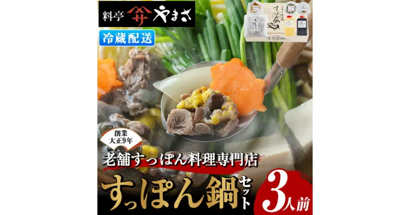 【ふるさと納税】料亭やまさ すっぽん鍋セット(3人前)スッポン 鍋 冷蔵 お鍋 珍味 エンペラ 切り身 つまみ ポン酢 柚子胡椒 調味料付き セット【105900400】【やまさ】