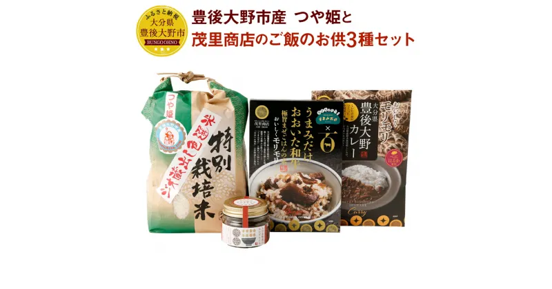 【ふるさと納税】豊後大野市産 つや姫と茂里商店のご飯のお供 3種 セット つや姫 ジオ蔵出し色選米 特別栽培米 精米 2kg 混ぜごはんの素 カレー 180g おかずもろみ 100g ごはんのお供 弁当 調味料 レトルト おかず 詰め合わせ 国産 九州 大分県 送料無料