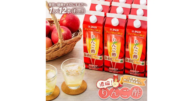 【ふるさと納税】＜年に4回お届け！定期便＞濃縮りんご酢 1000ml×12本（常温保存可能品／1ケース） | お酢 希釈 果樹酢 りんご酢 ドリンク 林檎 健康 美容 濃縮 水割り ソーダ割り 紙パック 飲料 お取り寄せ 送料無料 湯布院 由布院 ゆふいん