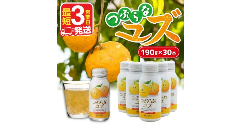 【ふるさと納税】【最短3営業日発送】 つぶらなユズ 190g×30本 1ケース ジュース 清涼飲料水 ご当地ジュース ご当地飲料 ご当地 国産 ゆず 夏みかん 粒入り はちみつ 果汁 爽やか 優しい甘さ つぶらなカボス シリーズ 飲み物 大人 子供 JAフーズおおいた 送料無料 すぐ届く